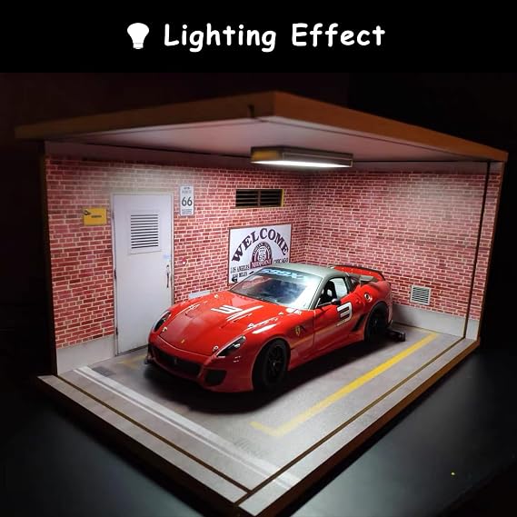 1:18 Scale Model Car Display Case - 1:18 Car Garage Display Case with Clear Acrylic Cover and LED Lighting for Diecast Vehicles 1 Parking Route 66-Left
