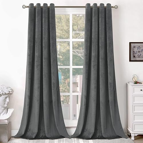BGment Cortinas de terciopelo gris para sala de estar, cortinas opacas de terciopelo de 84 pulgadas de largo, con ojales, aislamiento térmico,