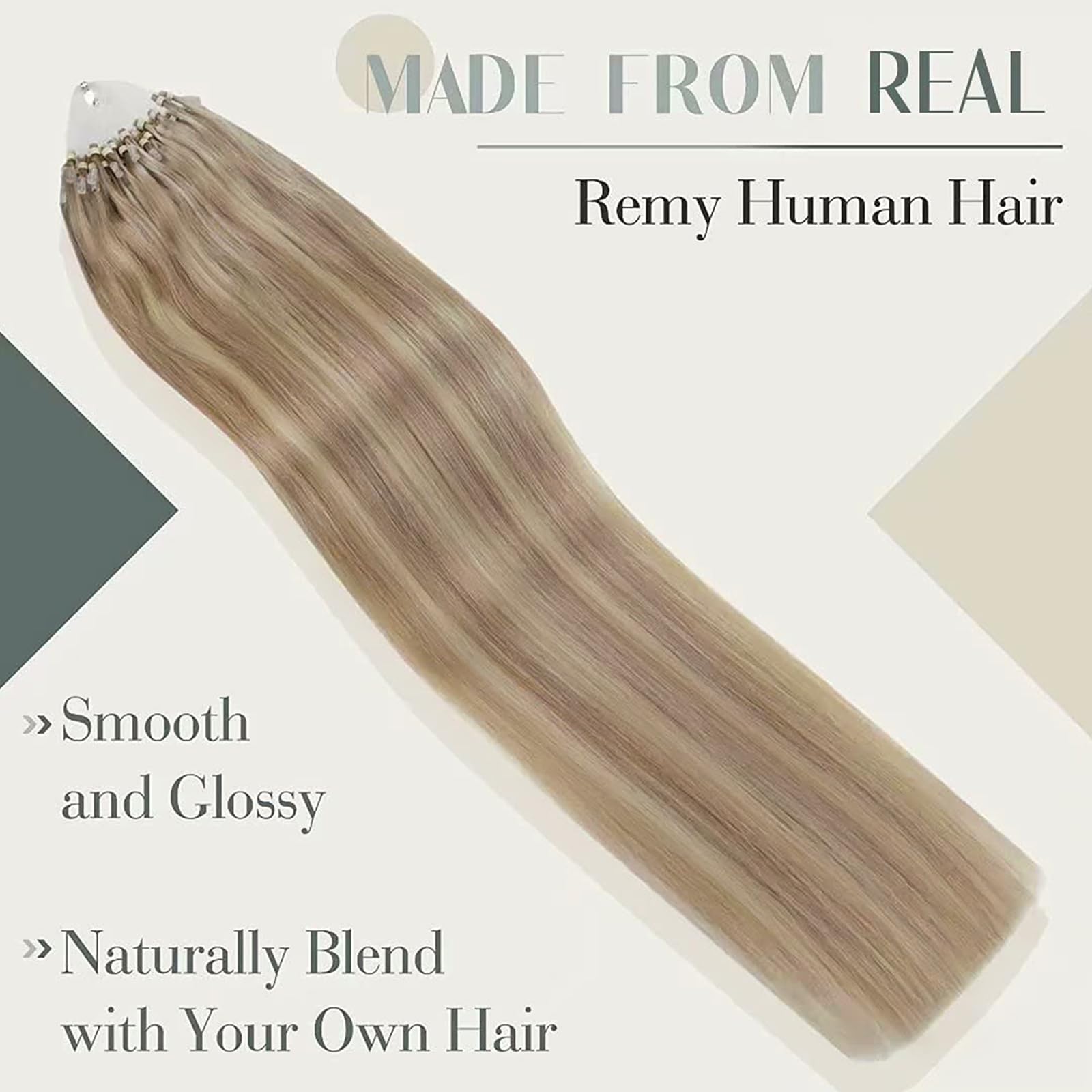 LaaVoo Micro Beads Hair Extensions, Highlight Ash Blonde & Platinum Blonde Real Human Hair Remy Straight - Image 3
