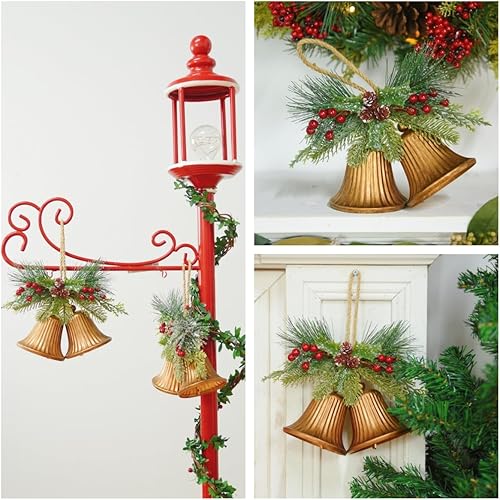 Miniatura 3 de Campanas de Navidad doradas, decoración de campanas de Navidad con cuerda colgante de yute, campanas rústicas de metal dorado para decoración de