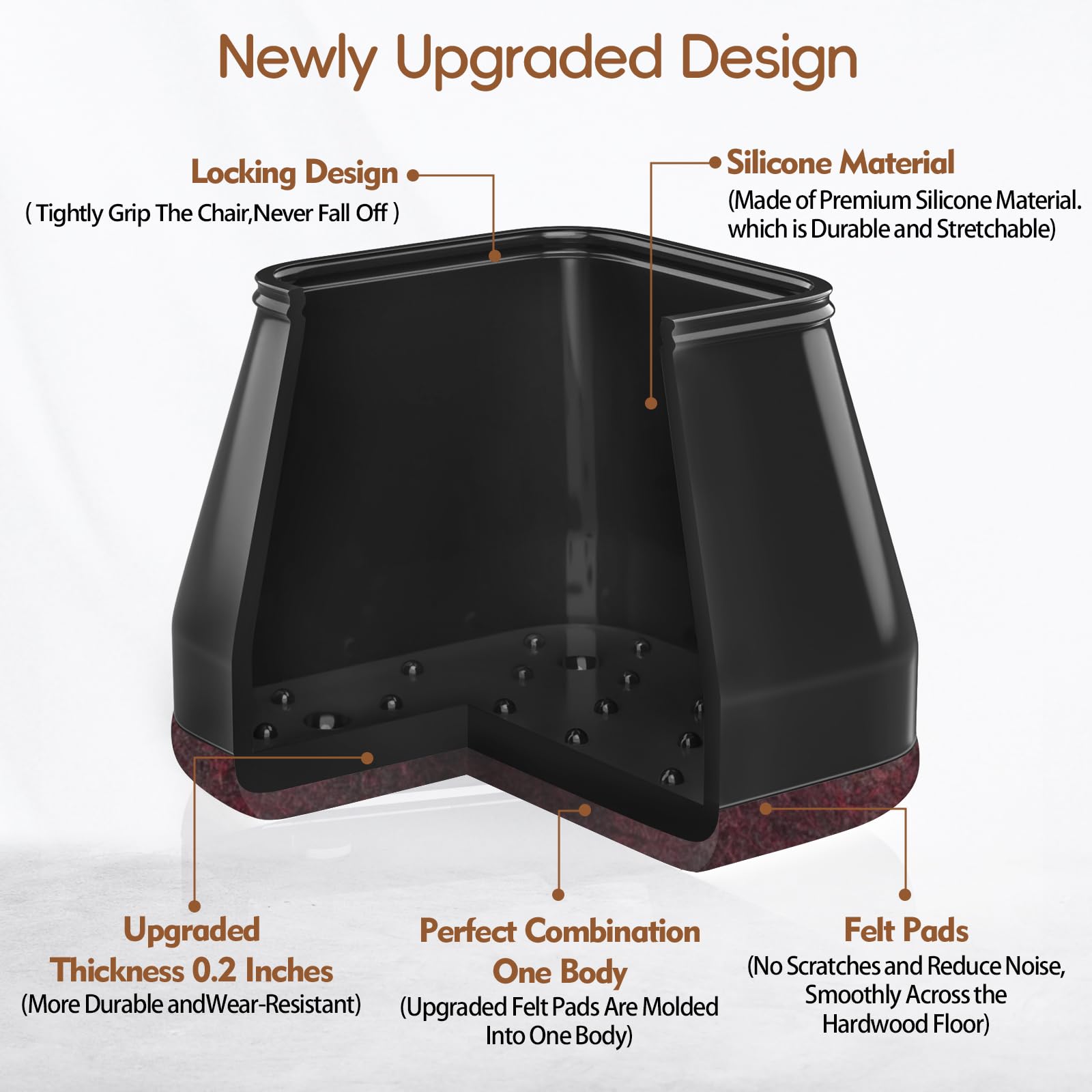 Protezioni per gambe della sedia quadrate, tappi in silicone per gambe delle sedie con feltro, protezioni per pavimenti in legno, per proteggere i pavimenti dai graffi
