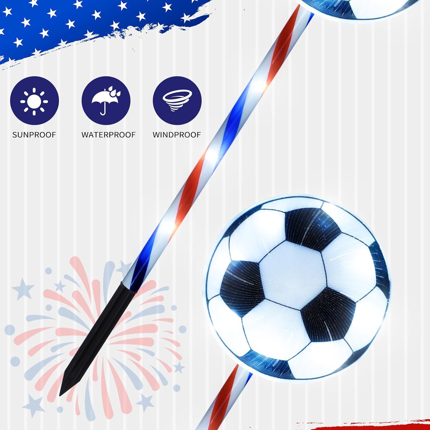 4th of July Decorations Outdoor Solar Soccer Pathway Lights, 2026 World Cup 8 Modes Patriotic Yard Decor, Independence Day Memorial Day Walkway Lights for Garden, Party Favors (5 PCS-Cool White)