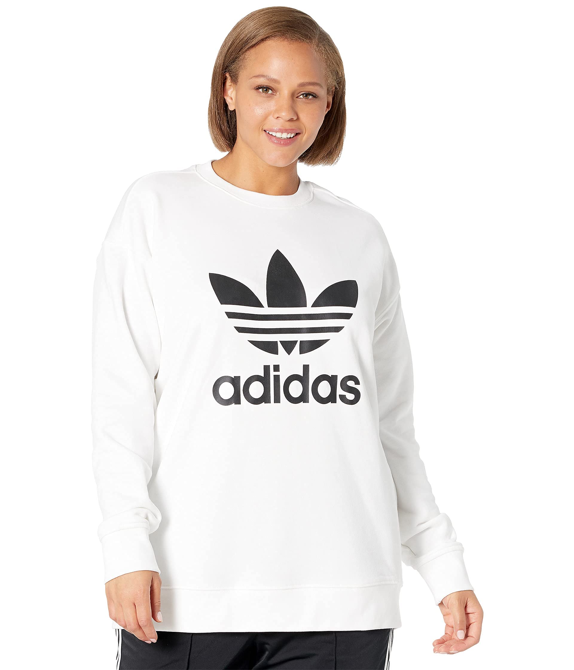adidas Originals,womens,Trefoil Crew Sweater,White,Small