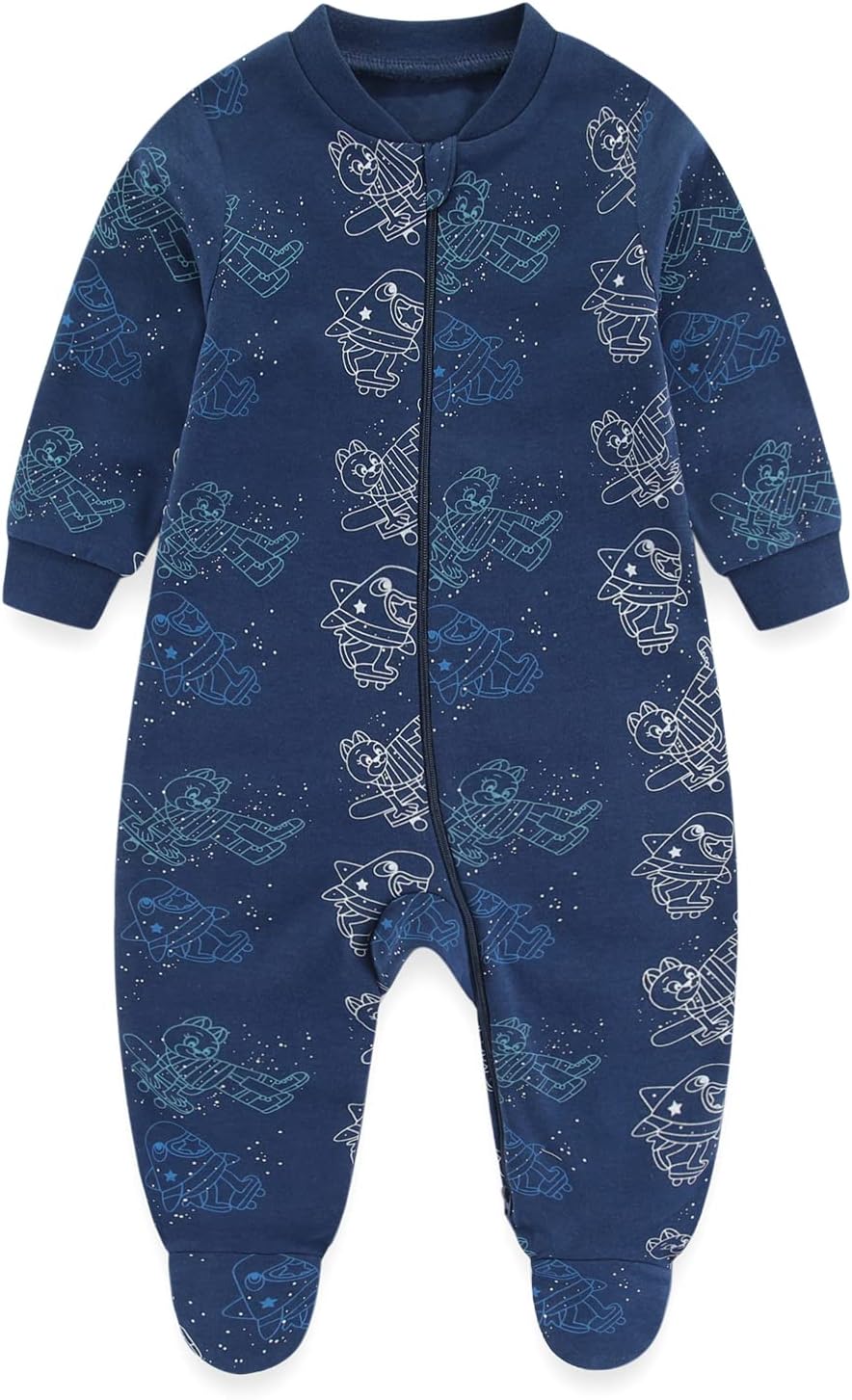 Baby Boys Girls Footies One-Piece Romper Long-Sleeve Jumsuit Cotton Newborn Clothes Set 4-Pack, Baby Pajamas - Image 3