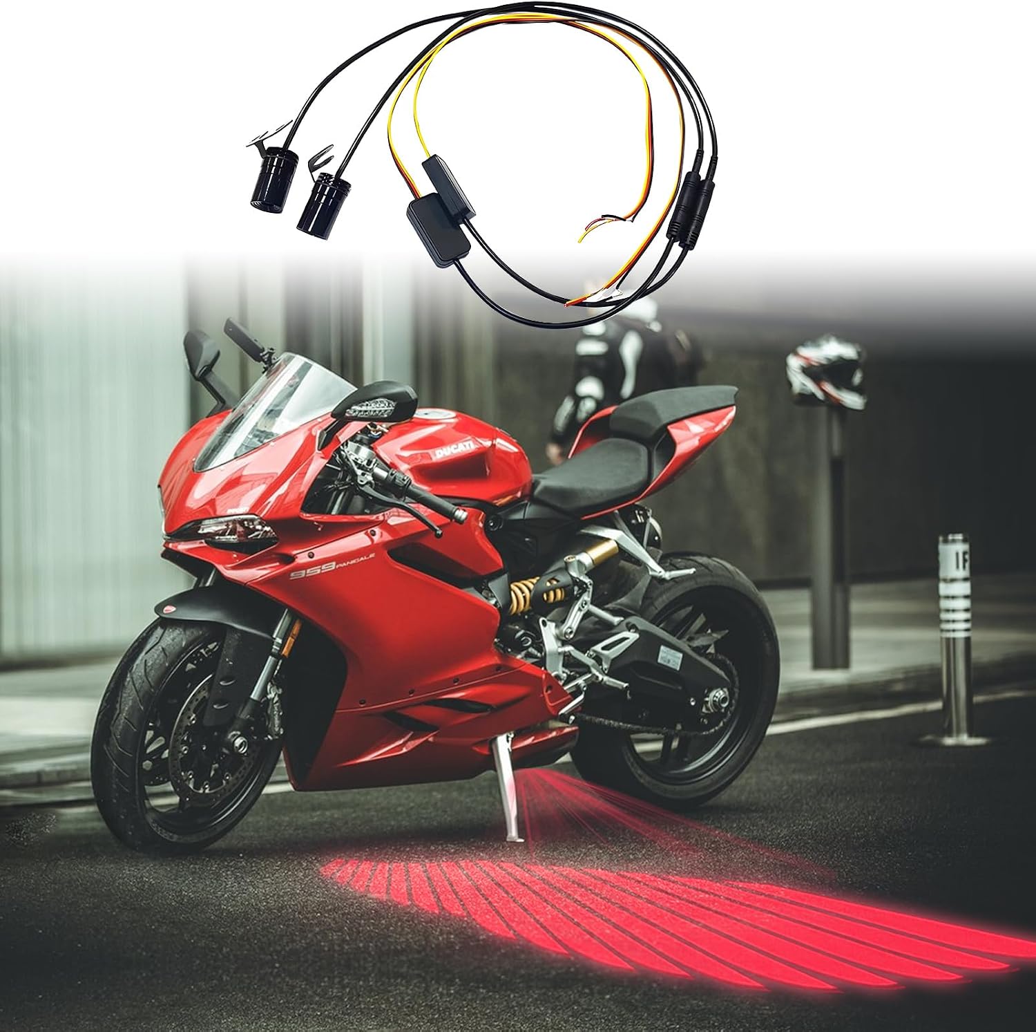 2Pcs Motorcycle Projector Lights for Angel Wing Logo, Universal Motorcycle Led Underglow Kit Underbody Waterproof Ghost Shadow Lights for Motorcycle Electric Scooters (red)