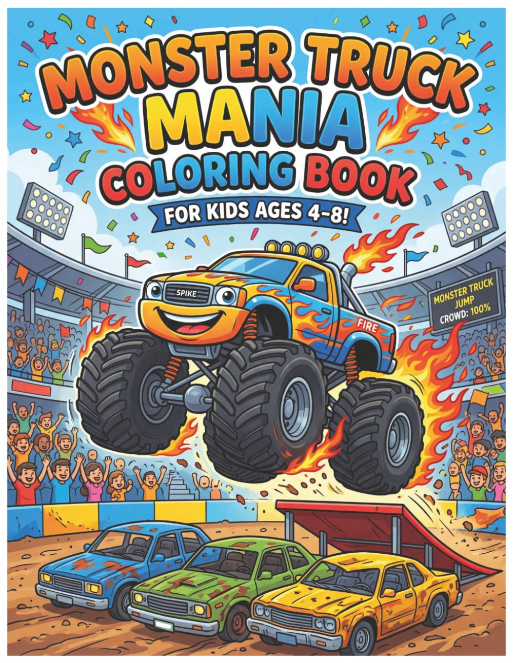 MONSTER TRUCK MANIA Coloring Book for Kids Ages 4–8