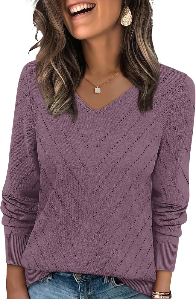 Suéteres para las mujeres con cuello en V Casual de punto de manga larga Tops ligero jersey ropa otoño moda trajes 2026