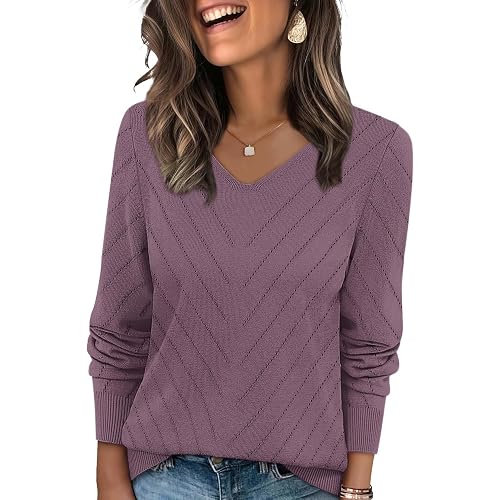 WIHOLL Sweaters for Women V Neck Casual Knit Long Sleeve Tops Lightweight Pullover Clothes Fall Fashion Outfits 2026
