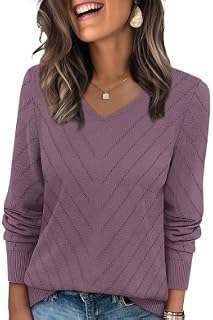 WIHOLL Suéteres para mujer, cuello en V, casual, de punto, de manga larga, ligeros, ropa de moda de otoño 2026