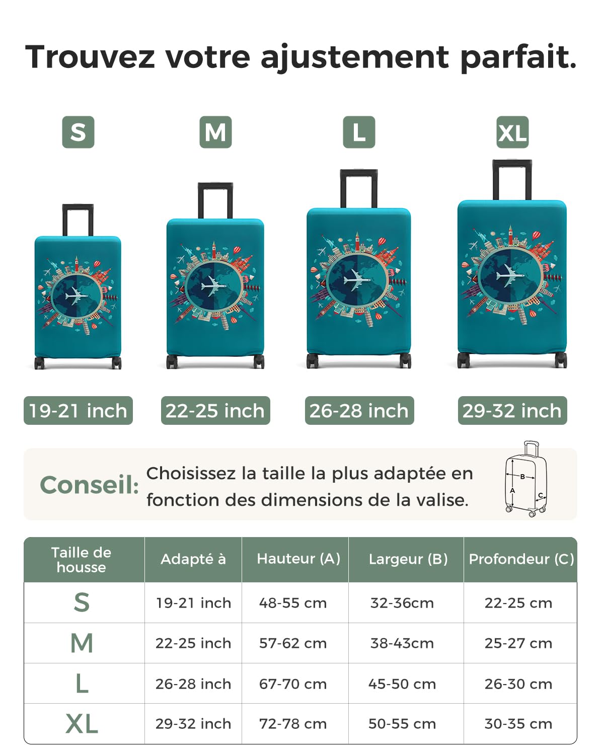 Housse de Valise 18-32 Pouces Fibre de Charbon de Bambou Luggage Cover en Polyester Clear Voyage Luggage Trolley Case Cover Protector
