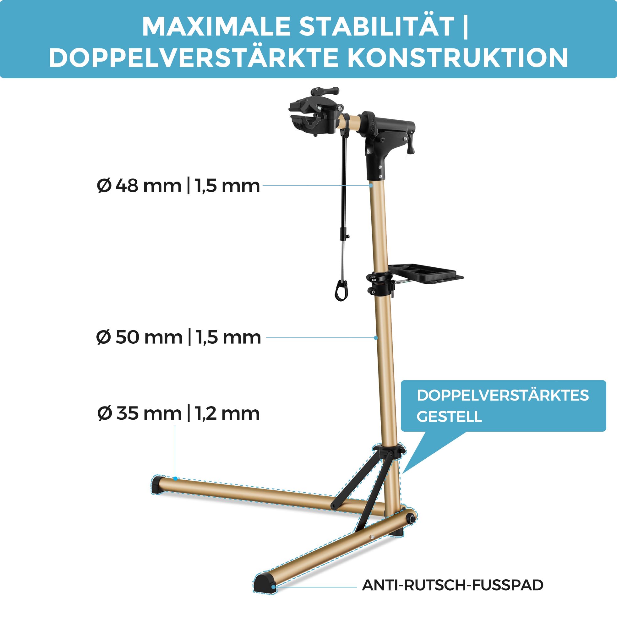 Fahrrad Reparaturständer Aluminium Montageständer, Vollständig Zusammenklappbar, Doppelsicherheitsverschluss, Platzsparend, Ultraleicht, Magnetische Werkzeugablage für E-Bike/Mountainbikes