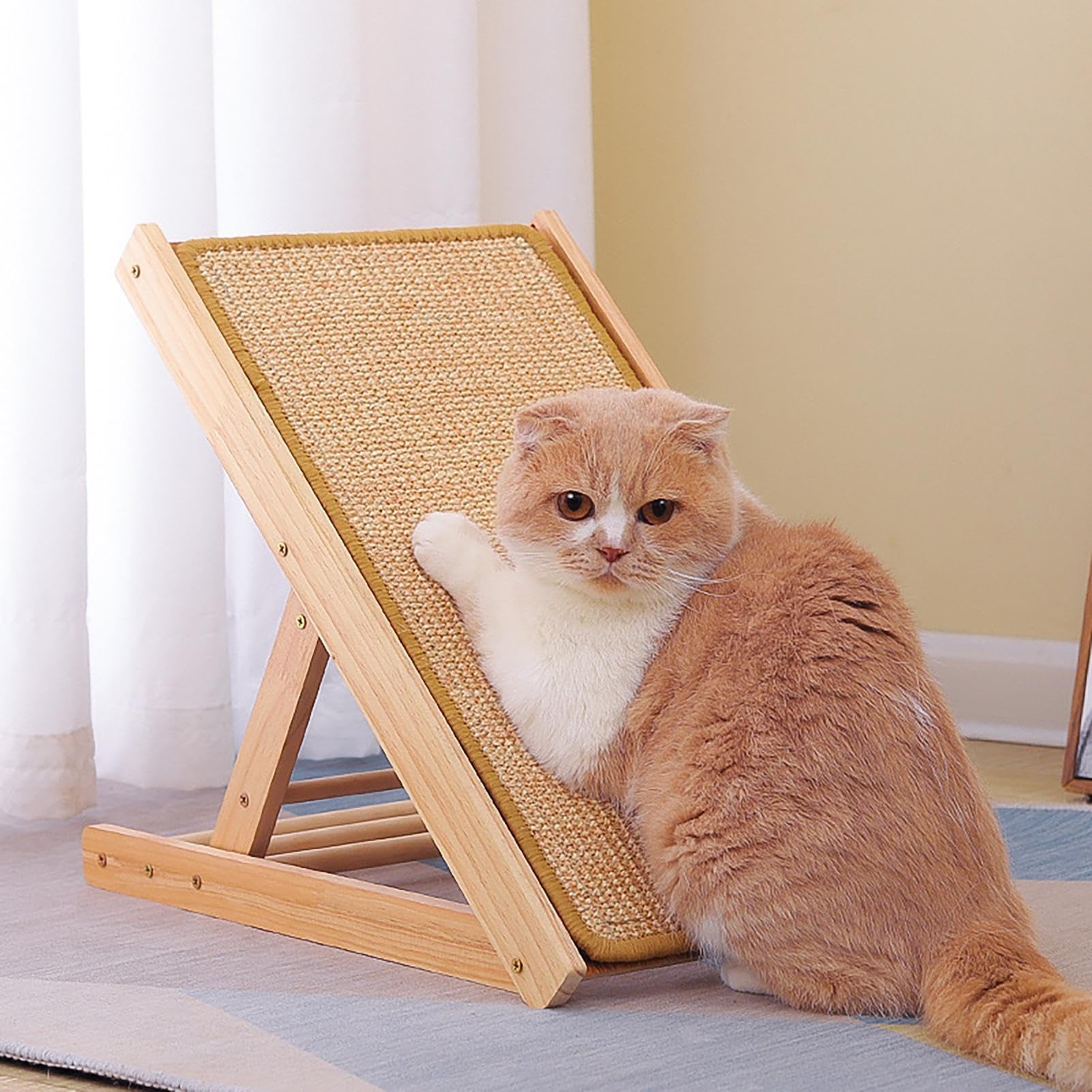 Rascador de Sisal y Rampa Duradera para Gatos de Interior con Cama Ajustable de Tres Alturas Diferentes