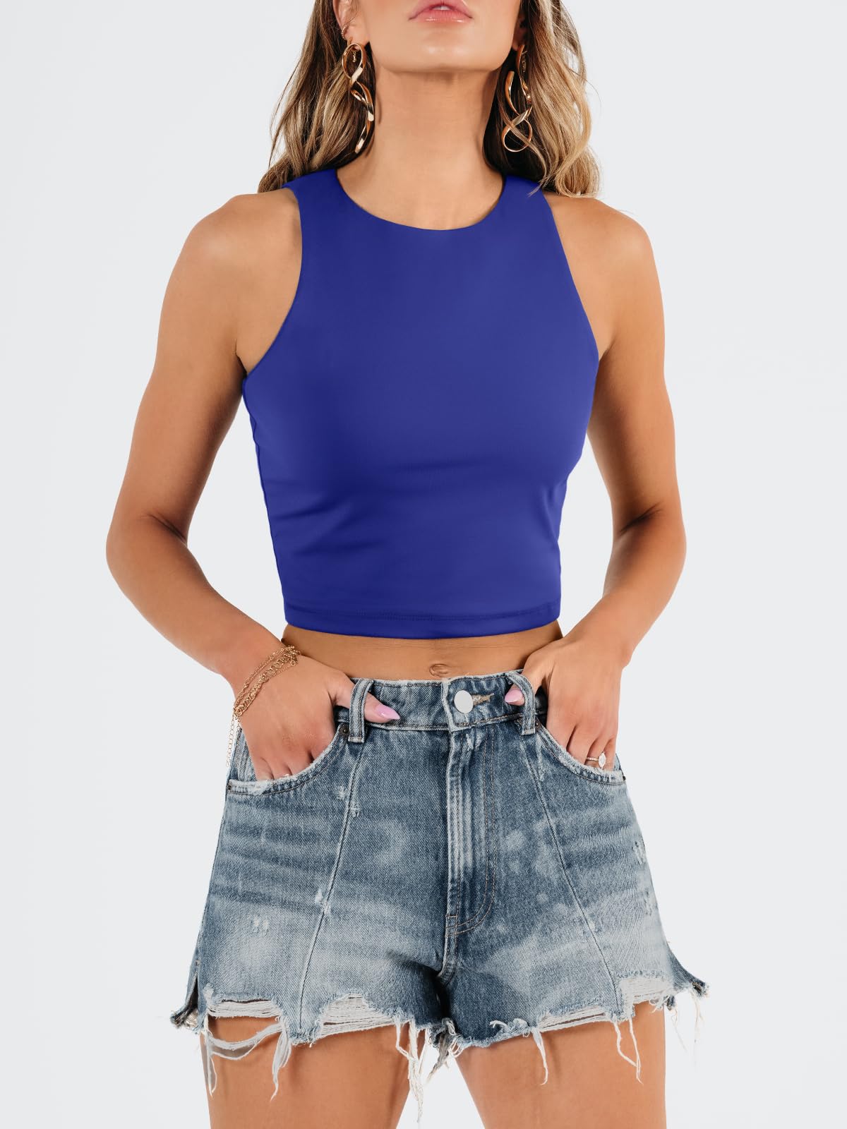 EFAN Womens Sexy Sleeveless High Neck Crop Tops Workout Cute Racerback Cropped Tank Tops Summer Clothes Teen Girls