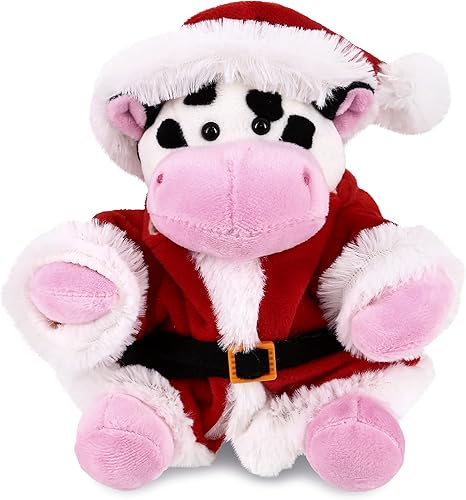 DolliBu Juguete de peluche de vaca de Papá Noel, súper suave, disfraz de animal salvaje con traje de Papá Noel rojo, lindo regalo de vida silvestre,
