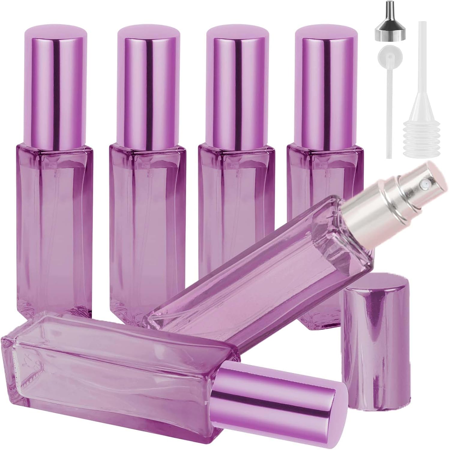 LOPHE Ekstraktory dyfuzory do perfum, 6 szt. kwadratowych butelek z pompką, 10 ml rozpylacz do perfum na podróże, butelka z rozpylaczem do olejków zapachowych, na randki, pracę, wakacje, kolor różowy