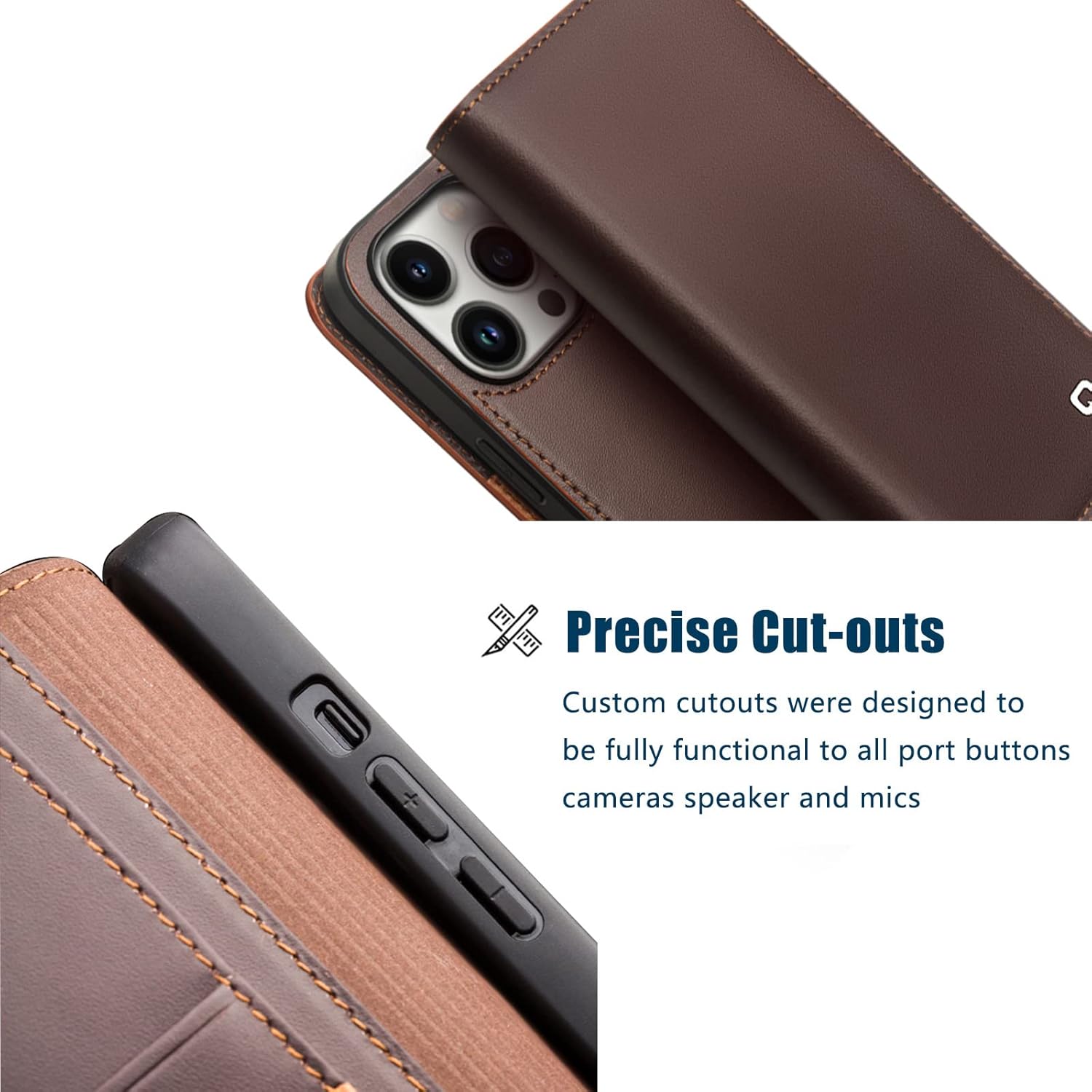 Genuine Leather Case for iPhone 15/15 Plus/15 Pro/15 Pro Max, Wallet Flip Folio Cell Phone Case [Cards Holder] [Kickstand] Full Protection Shockproof TPU Shell