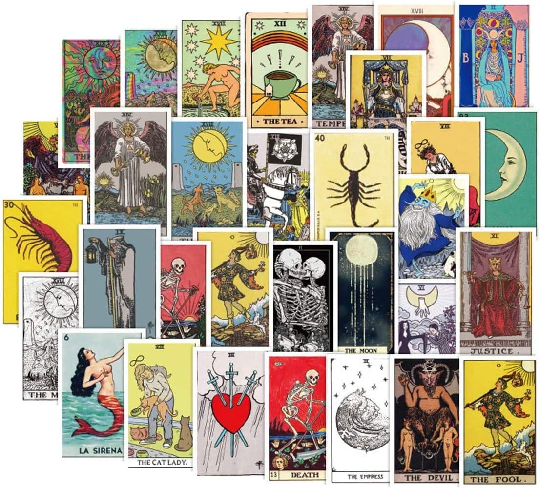 Water Bottle Tarot Stickers Laptop Astrology Stickers Divination Stickers Pack 60Pcs Decals for Water Bottle Laptops Ipad Cars Luggages (Tarot)