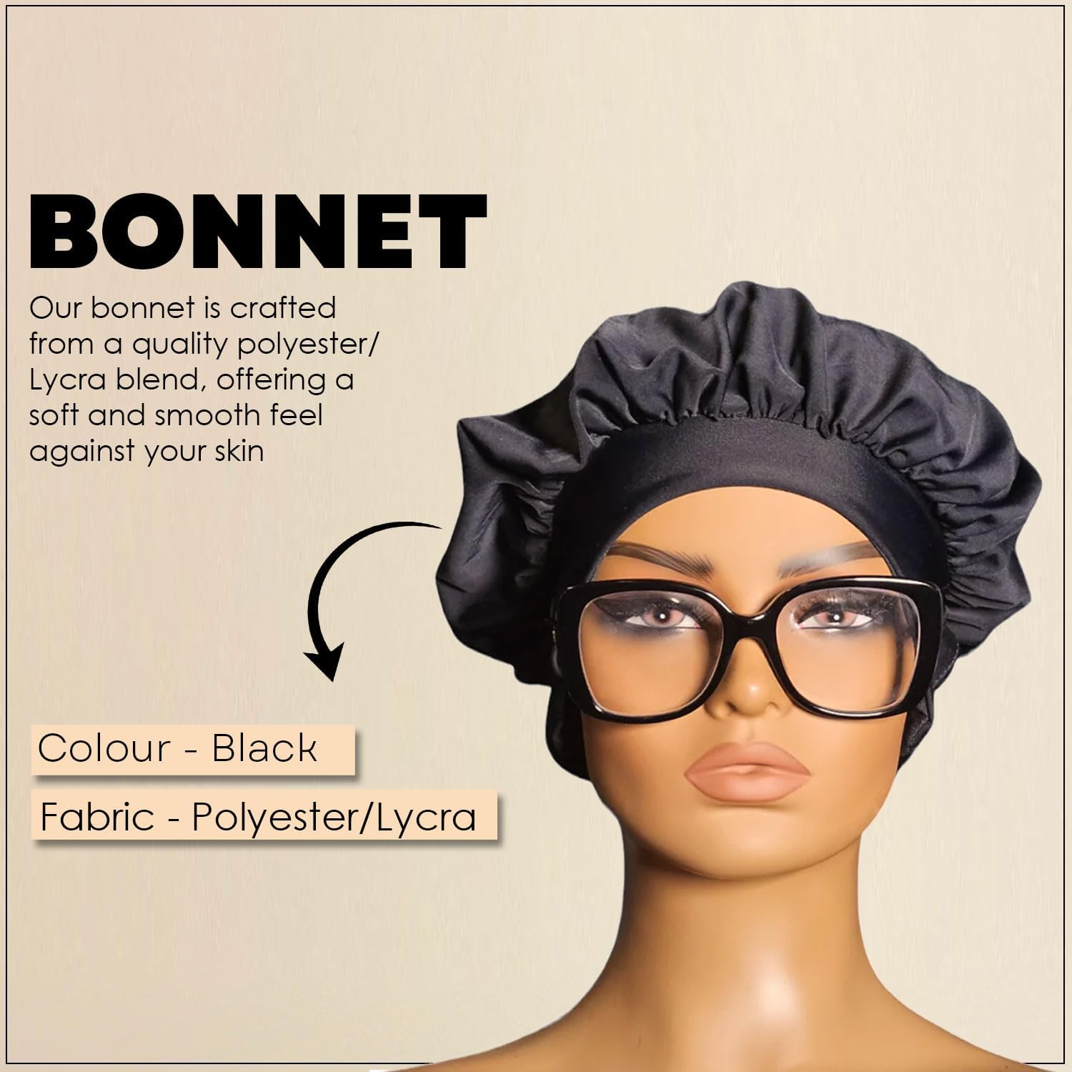 Bonnet, Hair Bonnet for Sleeping, Women Sleep Cap, Polyester/Lycra Blend Sleep Bonnet, Full Bonnet with Ear Slots
