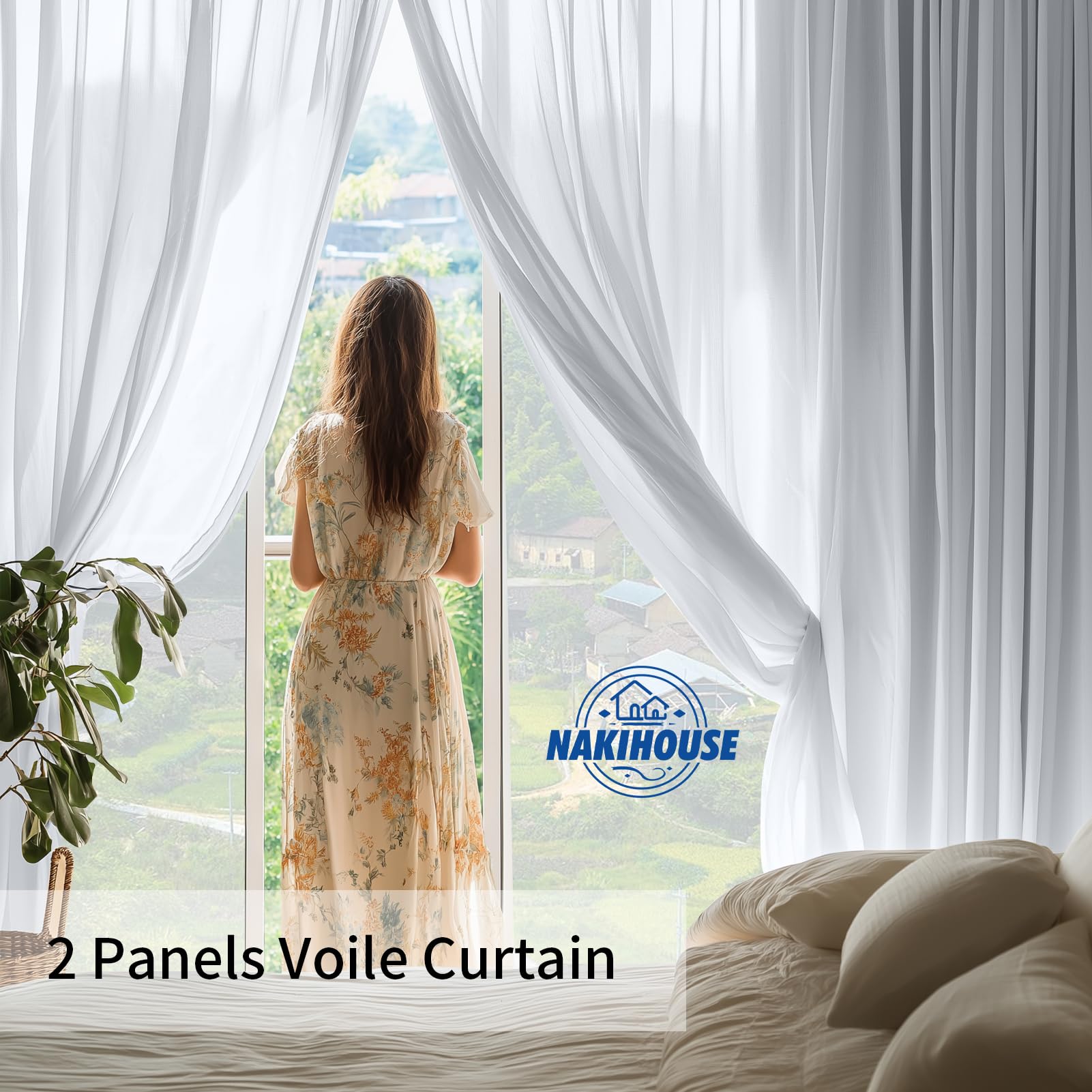NAKIHOUSE Voile Curtain, 2 Panels Net Curtains for Windows 96 Drop, Elegant Slot Top Sheer Curtains - Image 2