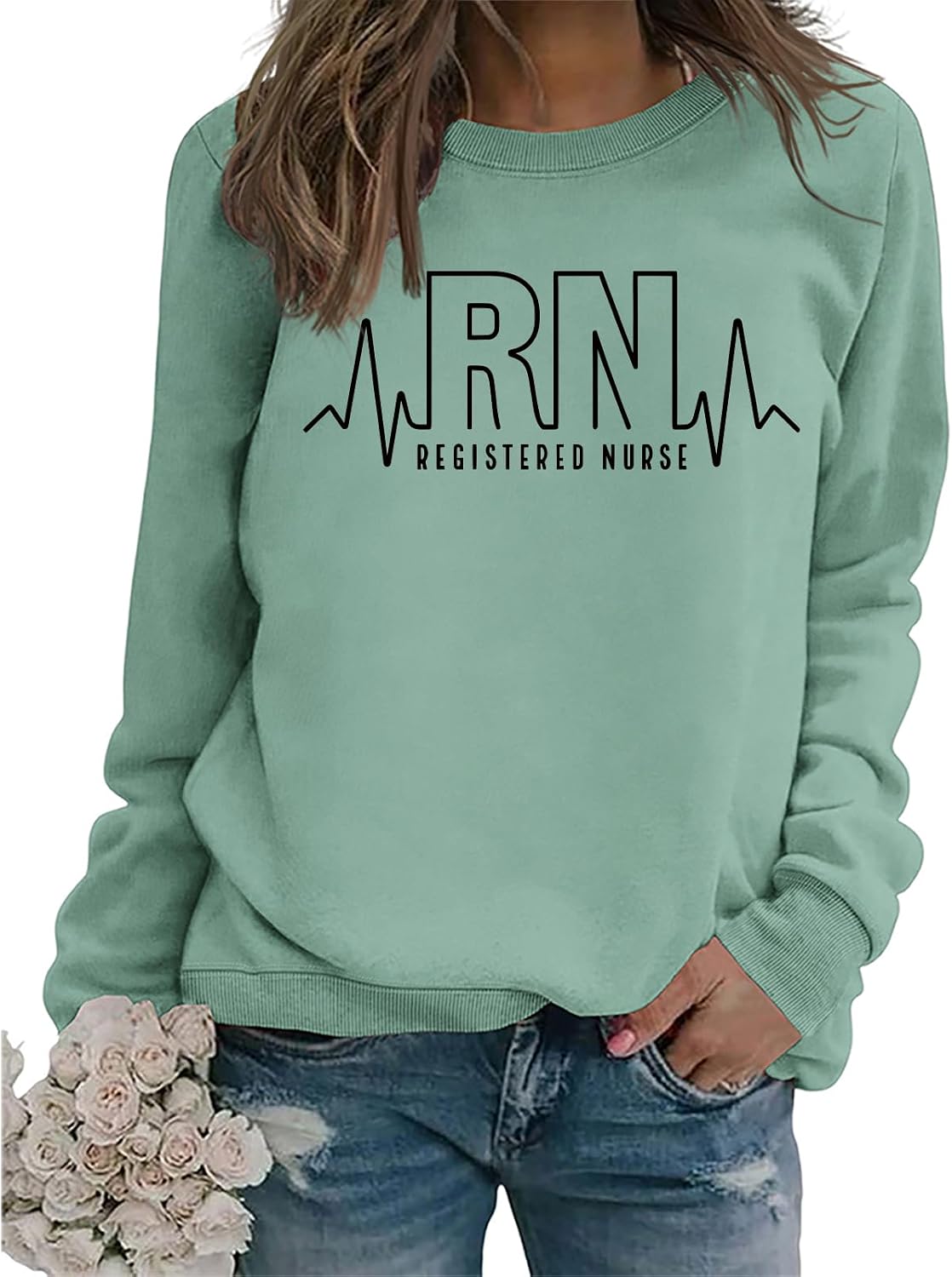 Registered Nurse Sweatshirt Women RN Nurse Long Sleeve Graphic Shirts Nursing School Student Pullover Tops