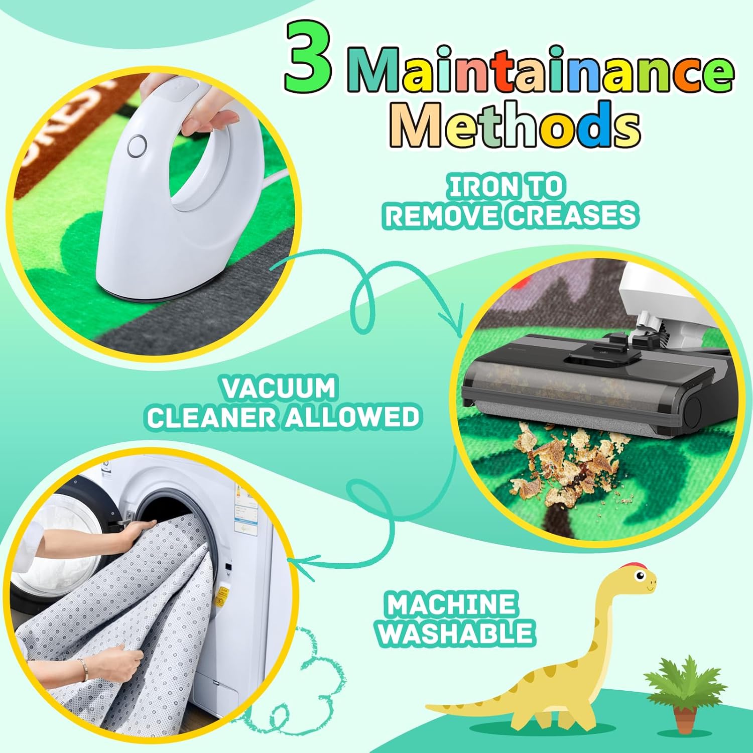 Kids Rug, Car Carpet for Kids' Toy Cars, 5x7 Ft Dinosaur Rug, Dino Safari Road Mat for Playroom, Educational Learning & Game Area Playmat Carpet for Children