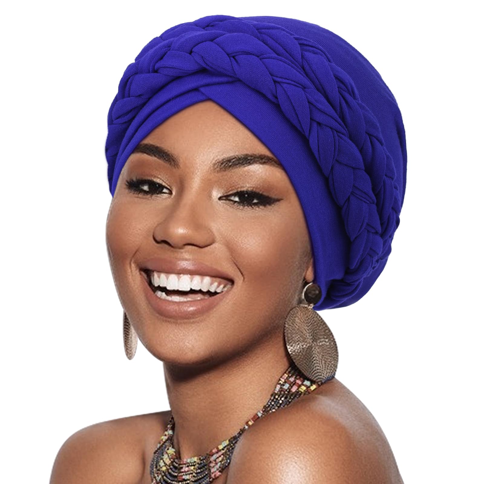 DRESHOW African Women Turban Caps Beanie Twist Headscarf Pre-Tied Double Twisted Braid Hair Cover Wrap Hat Chemo Cancer Cap