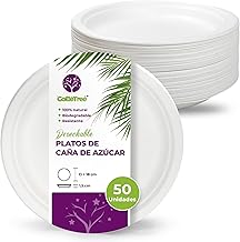 GoBeTree 50 Disposable Sugar Cane Plates 18 cm Round Ecological, Biodegradable and Resistant for Picnics, Barbecues, Parties and Birthdays