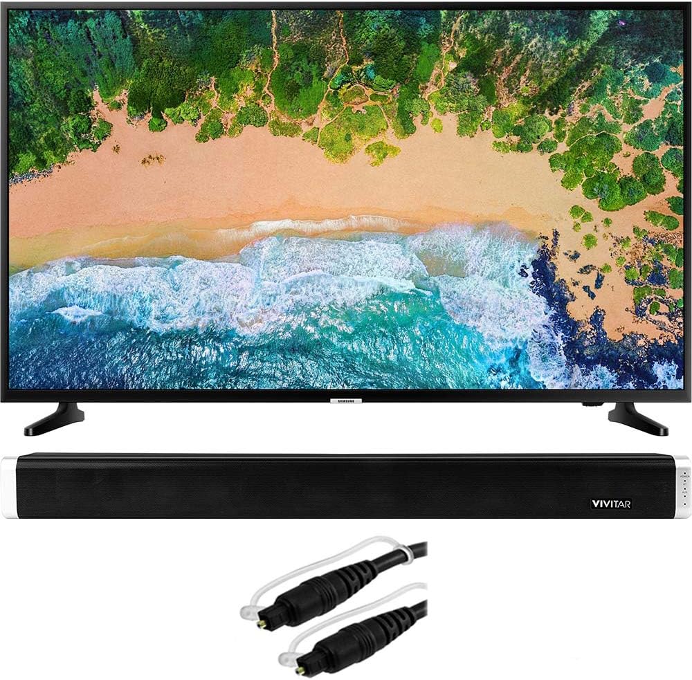 Samsung UN65NU6900 65" NU6900 Smart 4K UHD TV (2018) w/Sound Bar Bundle Includes, Vivitar 24-Inch Wall Mountable Wireless Bluetooth Soundbar and Monoprice 6ft Optical Toslink 5.0mm OD Audio Cable