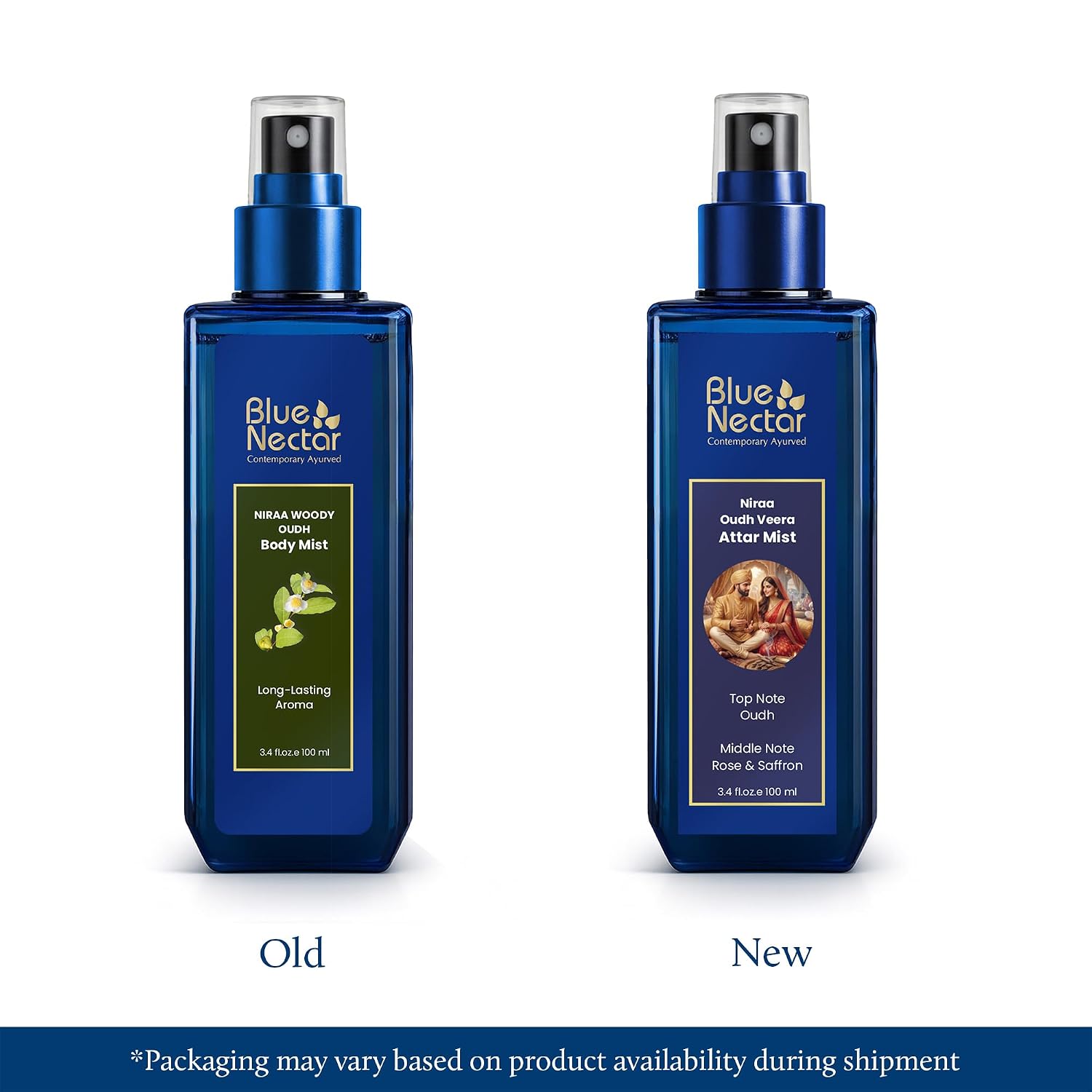 Blue Nectar Niraa Oudh Veera Attar Mist | Perfume Mist for Men & Women | Long-Lasting Oudh Attar with Rose & Saffron | Woody Body Mist Spray | Travel-Friendly (3.38 Fl Oz)