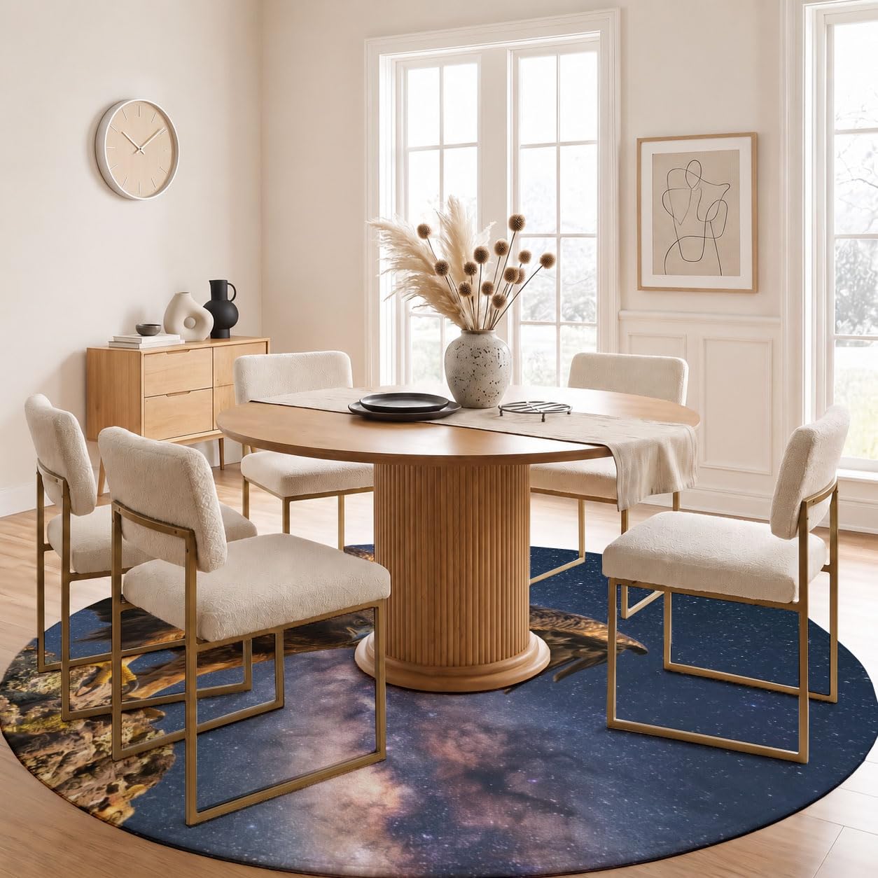 Tapis Rond Aigle Ciel Étoilé 100cm | Créature Fantastique Rond Tapis Doux Résistant, Lavable Antidérapant pour Chambre à Coucher Salle à Manger
