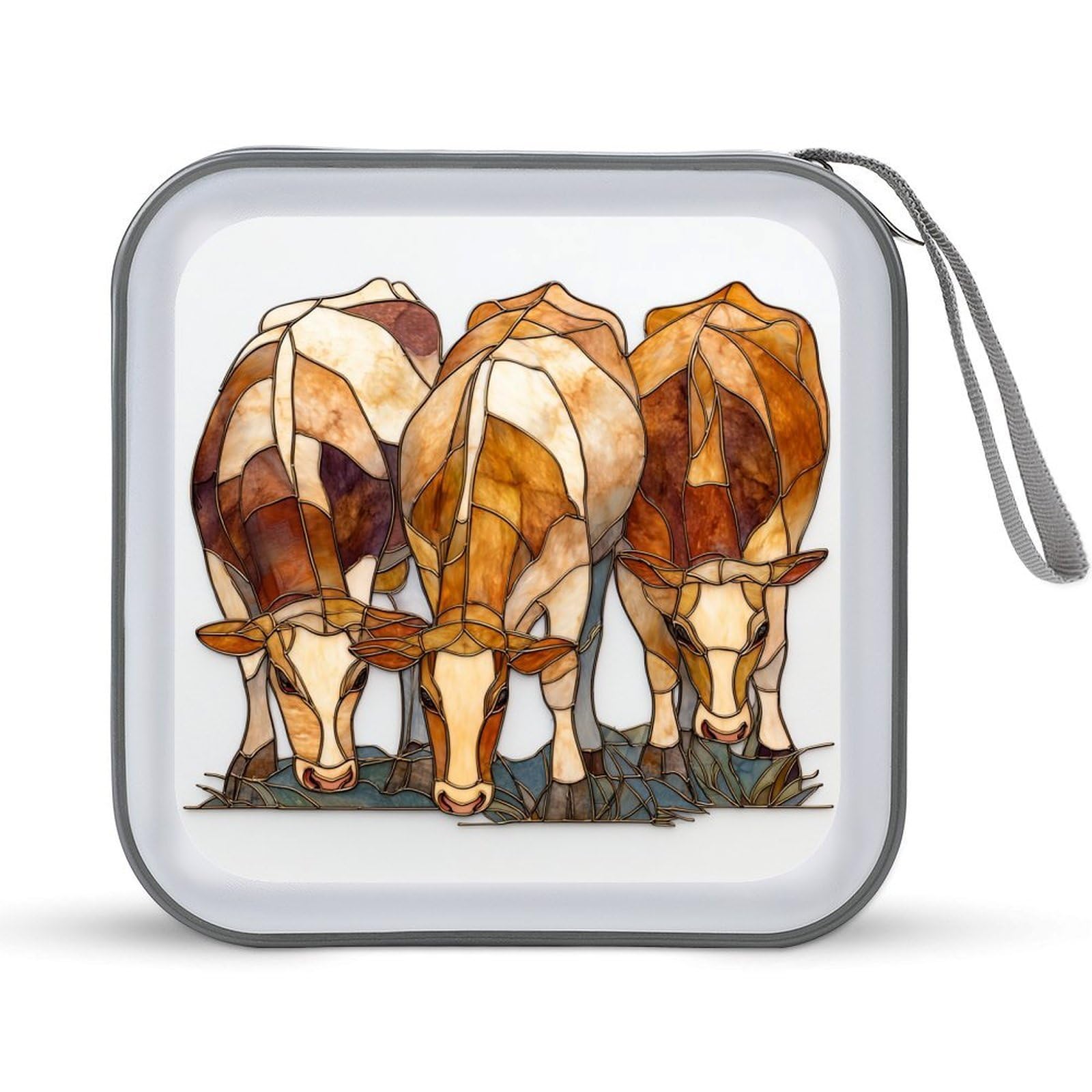 Jubonexis 3 Simple Stained Glass Cattle CD Case DVD Storage Case Portable for Car Home Travel