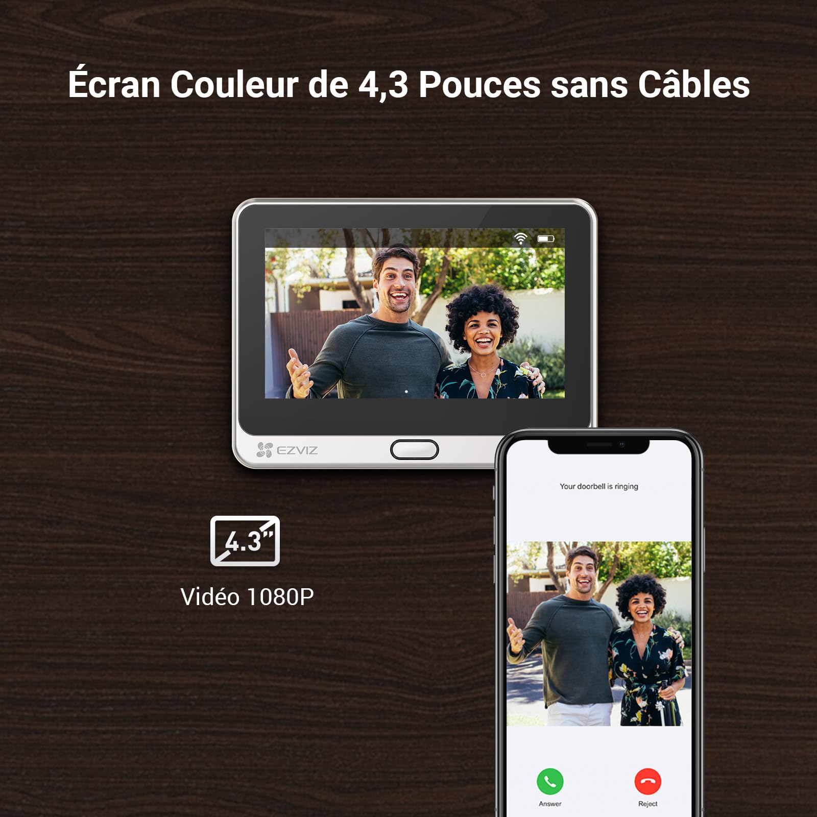 EZVIZ DP2C 1080P Visiophone Connecté Interphone Vidéo avec Moniteur 4.3 Pouces, Détection de Mouvement PIR, Audio Bidirectionnel, Vision Nocturne 5m