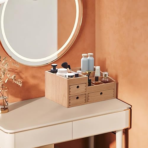 Miniatura 2 de KIRIGEN Organizador de maquillaje de madera, gabinete de almacenamiento, organizador de cosméticos de mesa, caja de almacenamiento de joyas, 8