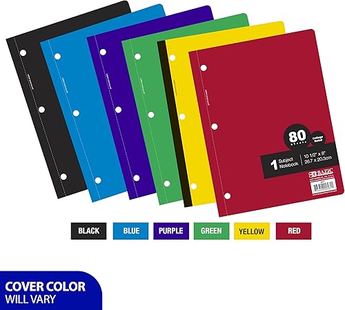 Miniatura 4 de BAZIC - Cuaderno con rayas universitarias de 1 materia, 80 hojas, cuadernos inalámbricos, libro de composición rayado, colores surtidos, paquete de 6