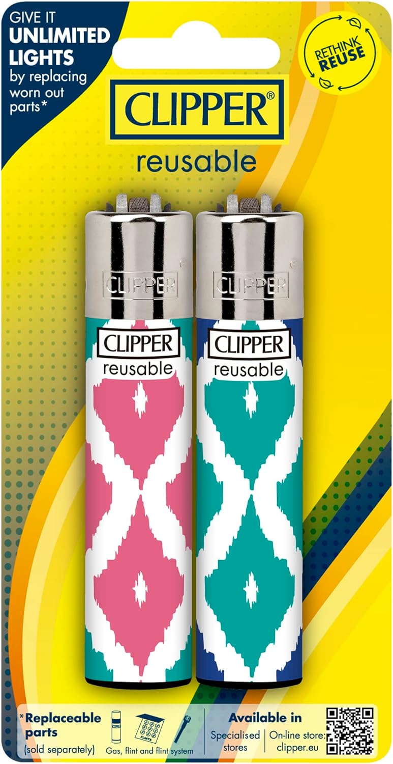 Clipper - Classic Large Reusable Lighter - Iconic Premium Refillable Lighters Bulk Pack - Replace Butane, Flint, and Spark Wheel for Unlimited Lights - 16 Pack - Assorted Designs