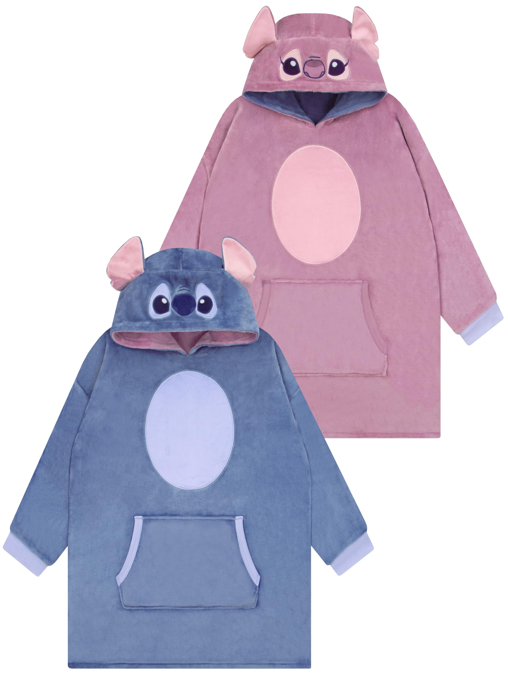 Disney Lilo And Stitch Reversible Girls Blanket Hoodie, Stitch & Angel Oversized Girls Hooded Blanket, Multicoloured One Size