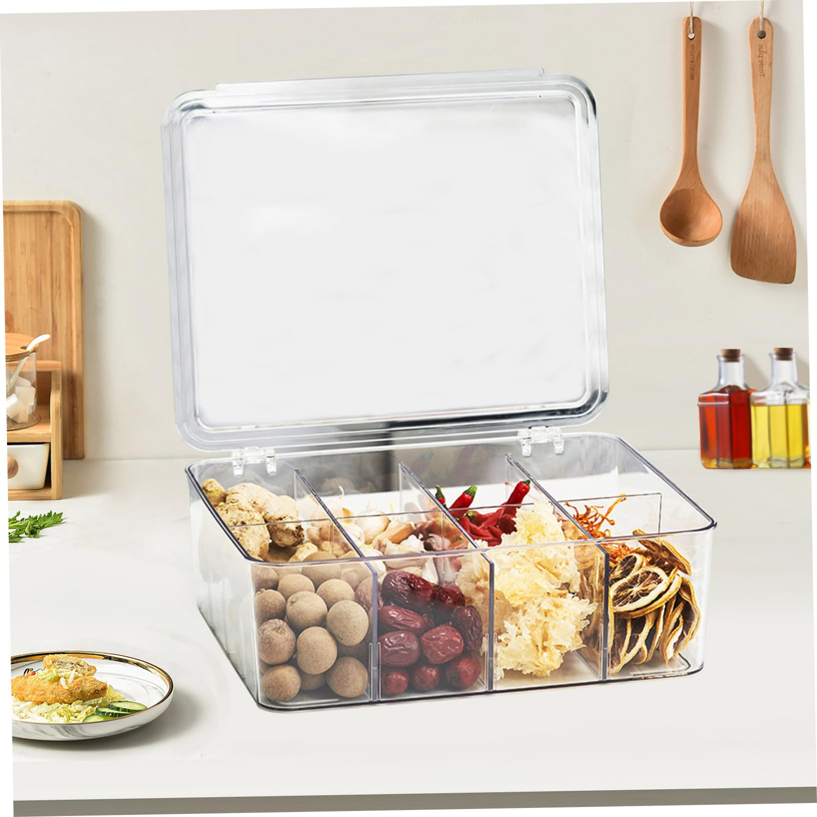 COLLBATH Große Gemüseschale mit Deckel aus Pet 8 Fächer Aufbewahrungsbox für Kühlschrank Stapelbare Kunststoffbox zur Frischhaltung und Einfachen Entnahme zu Hause