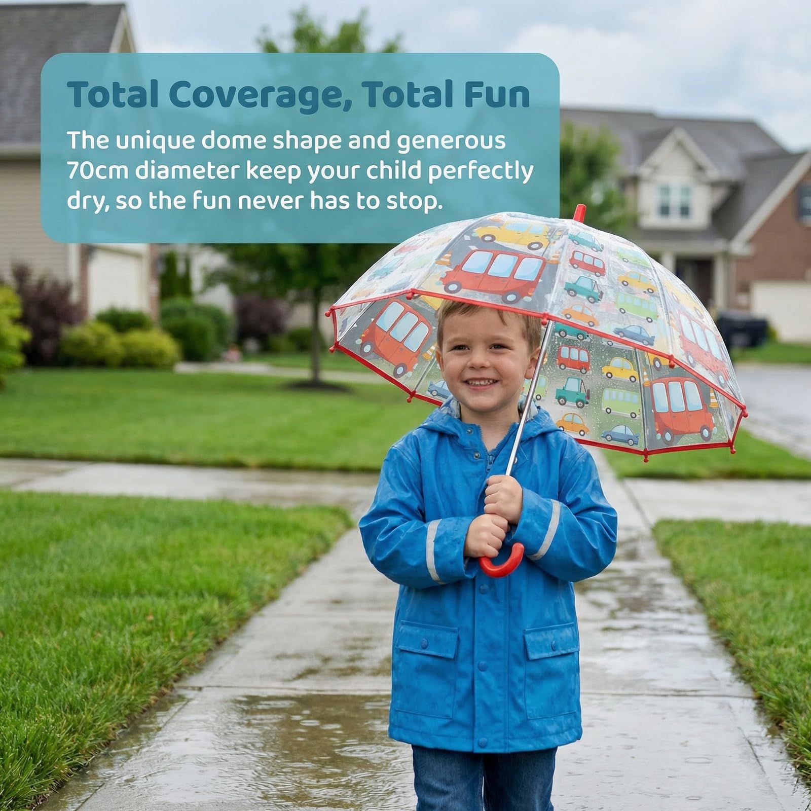 Regenschirm Kinderschirm Stockschirm Windsicher Robustheit Regen Regenschirm Transparent mit Druck Kinderregenschirm Durchsichtig Junge Mädchen Kuppel-Blasenschirm Durchmesser 70cm
