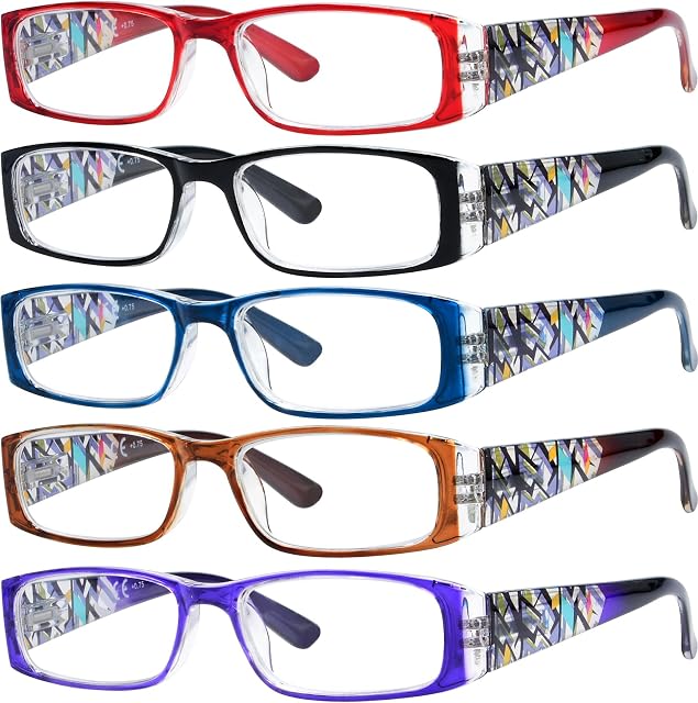 Eyekepper 5-Pack Stylish LookCrystal Aeropittura Arms Spring Hinges Womens Reading Glasses +1.75