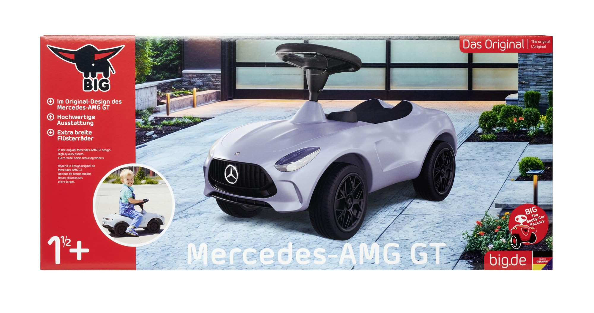 Big Mercedes AMG GT - Diseñado Junto con Mercedes AMG con neumáticos Anchos y Volante Antideslizante, para niños a Partir de 18 Meses, Color Negro
