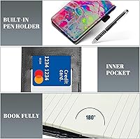 Vista 5 de Juego de 4 mini blocs de notas de bolsillo, funda de cuero sintético de mármol abstracto con 2 ranuras para tarjetas, 1 lápiz capacitivo y 2