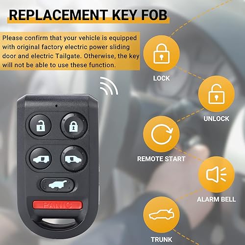 Miniatura 2 de Montgopest Llavero de automóvil compatible con Odyssey 2005-2010, repuesto de llave de plástico negro con control remoto de entrada sin llave