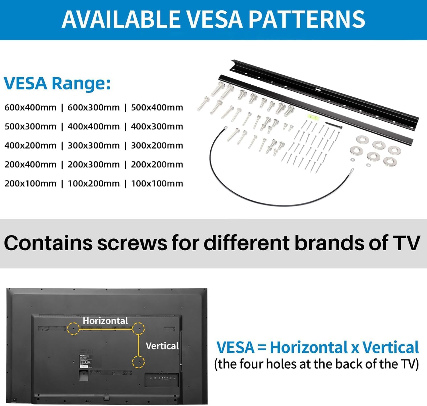 Staffa da parete per TV a secco senza borchie, per TV da 32-75 pollici, supporto universale per TV a schermo piatto e curvo LED, LCD, plasma, max VESA 600 x 400 mm fino a 68 kg