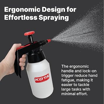 KOTA 1 L Adjustable Hand Pump Pressure Sprayer, Heavy-Duty Multipurpose Bottle for Automotive Solvents, Surface Prep & Car Detailing, Chemical-Resistant PE Construction, Adjustable Spray Pattern 6990