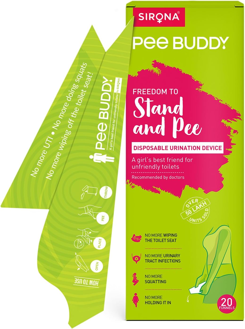 PEE BUDDY 20 Funnels Disposable Female Urination Device for Women | Portable, Leak-proof Stand and Pee Funnels for Women, Girls| Public Toilets, Travel, Camping, Hiking and Outdoor Activities