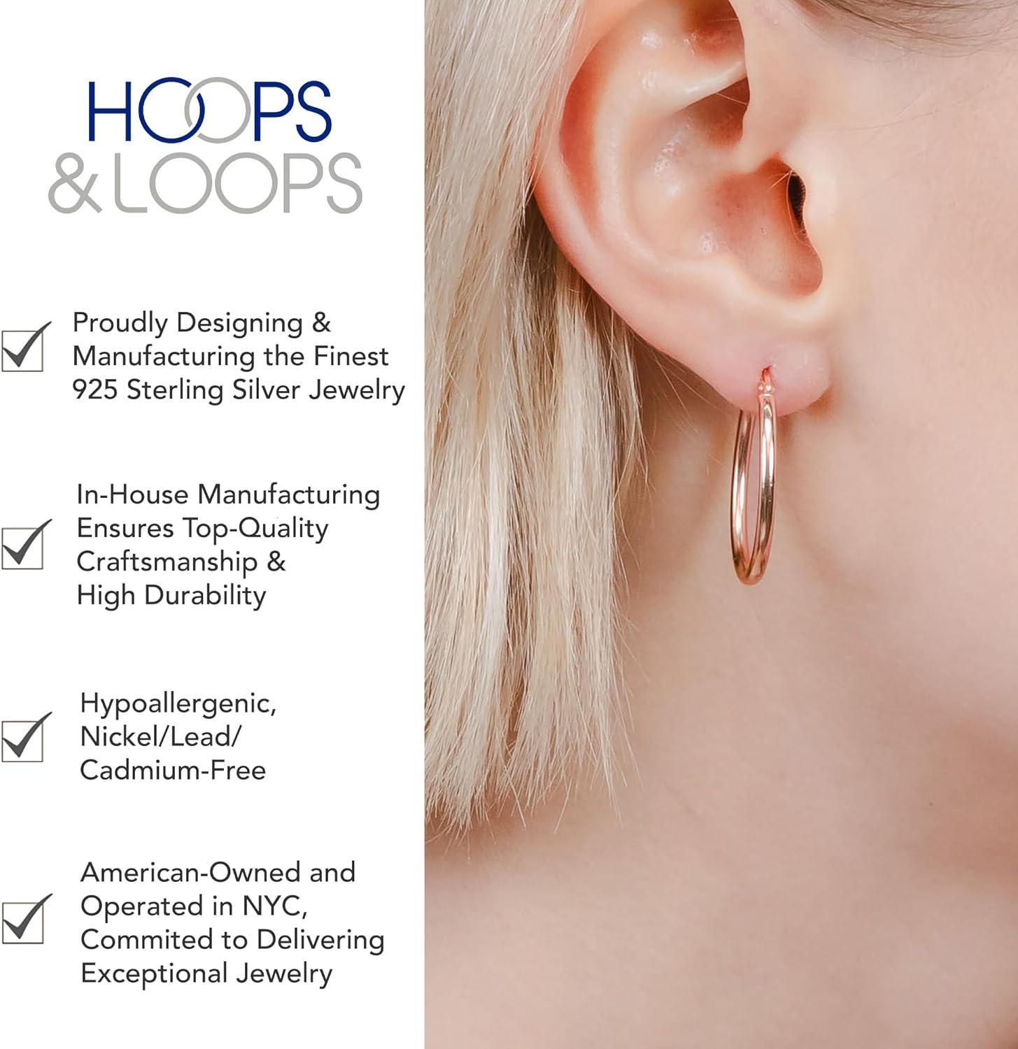 Hoops & Loops 925 Sterling Silver 2mm Oval Click-Top Hoop Earrings for Women, Men 15mm 20mm 25mm 30mm 35mm 40mm, Hypoallergenic Silver, 14k Yellow Gold, Rose Gold Flash Plate, Black - Image 3
