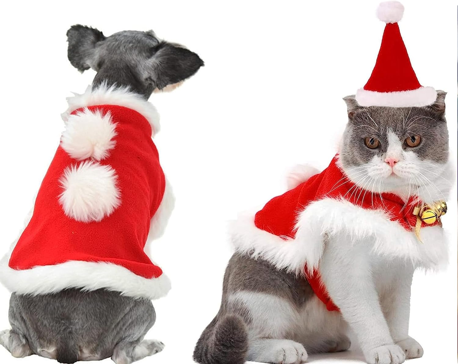 CCINEE Christmas Cat Dog Pet Costume Cape with Santa Hat Cloak Outfit