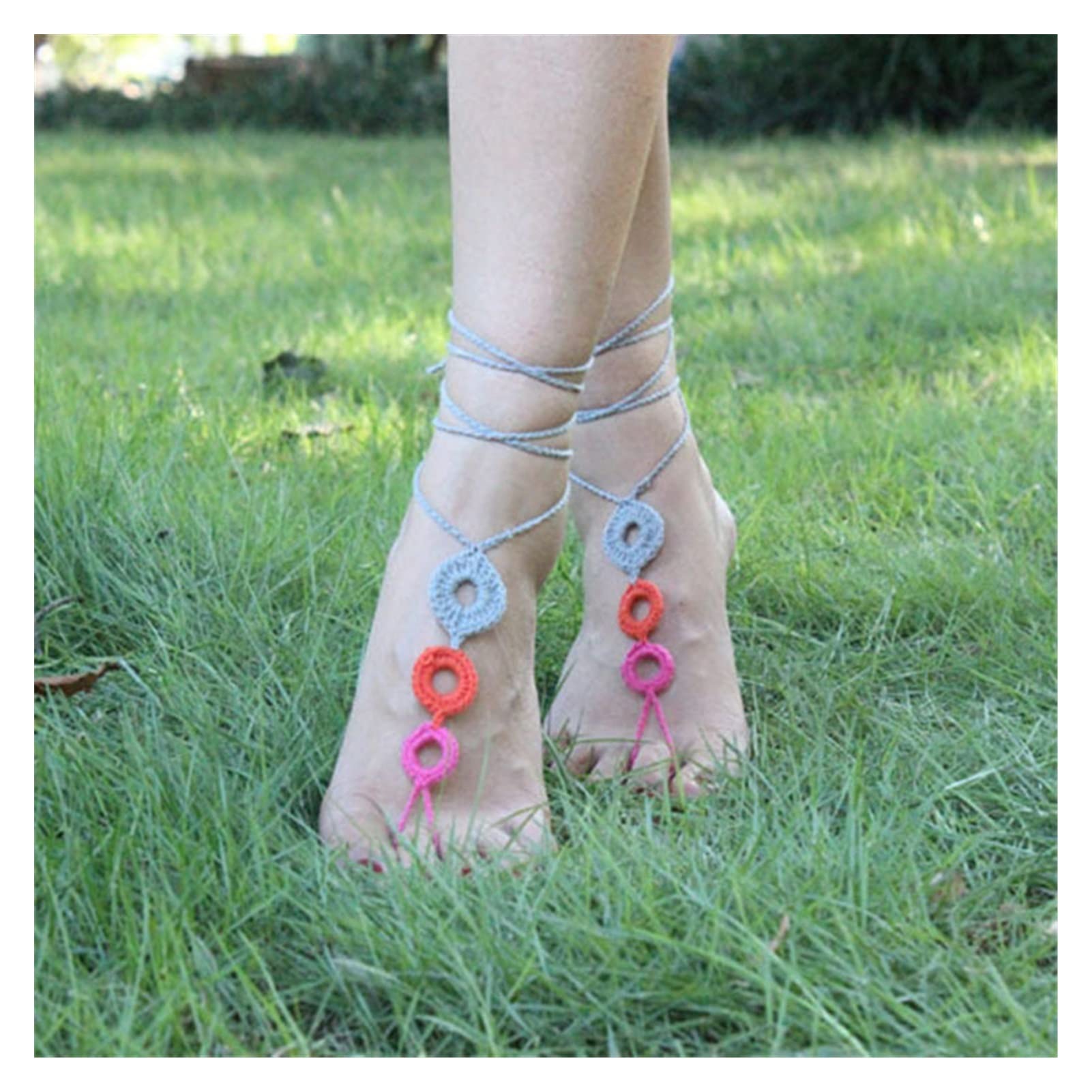 Fußkettchen/Fußkettchen Einheitsgröße Häkel-Fußkettchen-Tanzen-Yoga-Häkelschmuck-Baumwoll-Handblumen-Fußkettchen-Fußkettchen