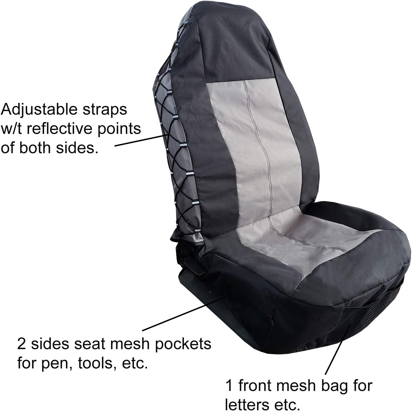 High Back Seat Covers Waterproof Universal Size Front Seat Cover for Car w/t Multi Pockets Organizer for Storage (1pc/Pack)