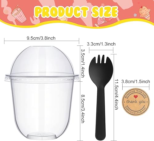 Miniatura 4 de Paquete de 50 tazas de postre con tapas de cúpula, vasos de plástico desechables con tapas, tazas de helado de PET transparentes (sin agujero),